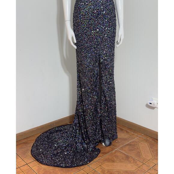 Precious Formals Blue Sequin Maxi Dress Women’s Size 2 Elegant Luxury Night - Picture 4 of 15